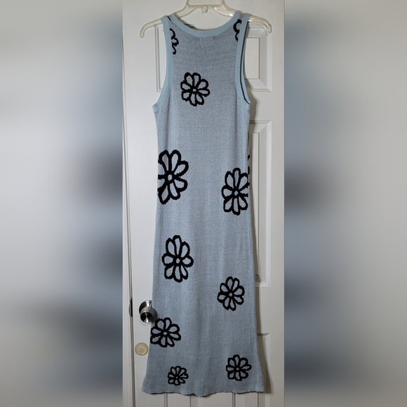 Wild Fable Women's Sleeveless Jacquard Floral Midi Sweater Dress Blue/Green Sz - Picture 4 of 10